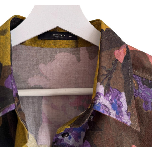 Etro Shirt Floral Print Cotton Stretch Size 46 Large Long Sleeve Button Up - Picture 4 of 6